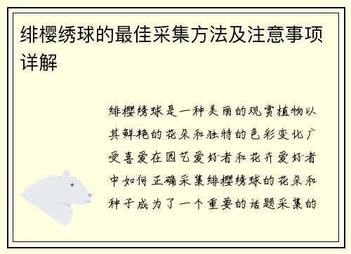 绯樱绣球的最佳采集方法及注意事项详解